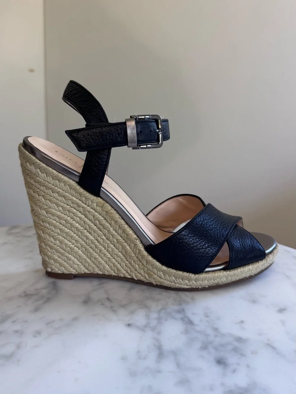 Cole Haan Hart Black Leather Espadrille Wedge Sandals - Women’s Size 5